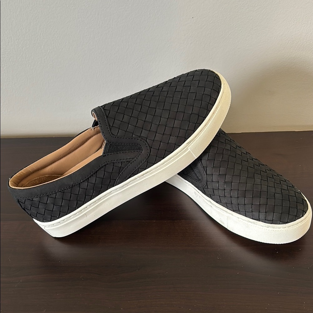 Quince Black Woven Slip-On Flats with White Soles